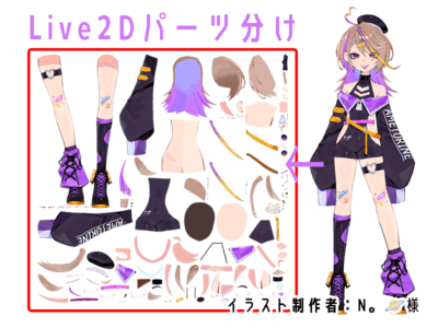 一枚絵・立ち絵からLive2D用パーツ分けします。お気軽にご相談ください！